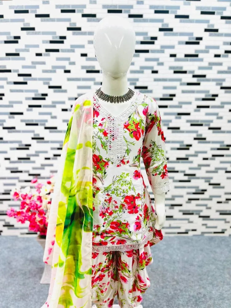 White Japan Satin with Digital Printed Kids Wear