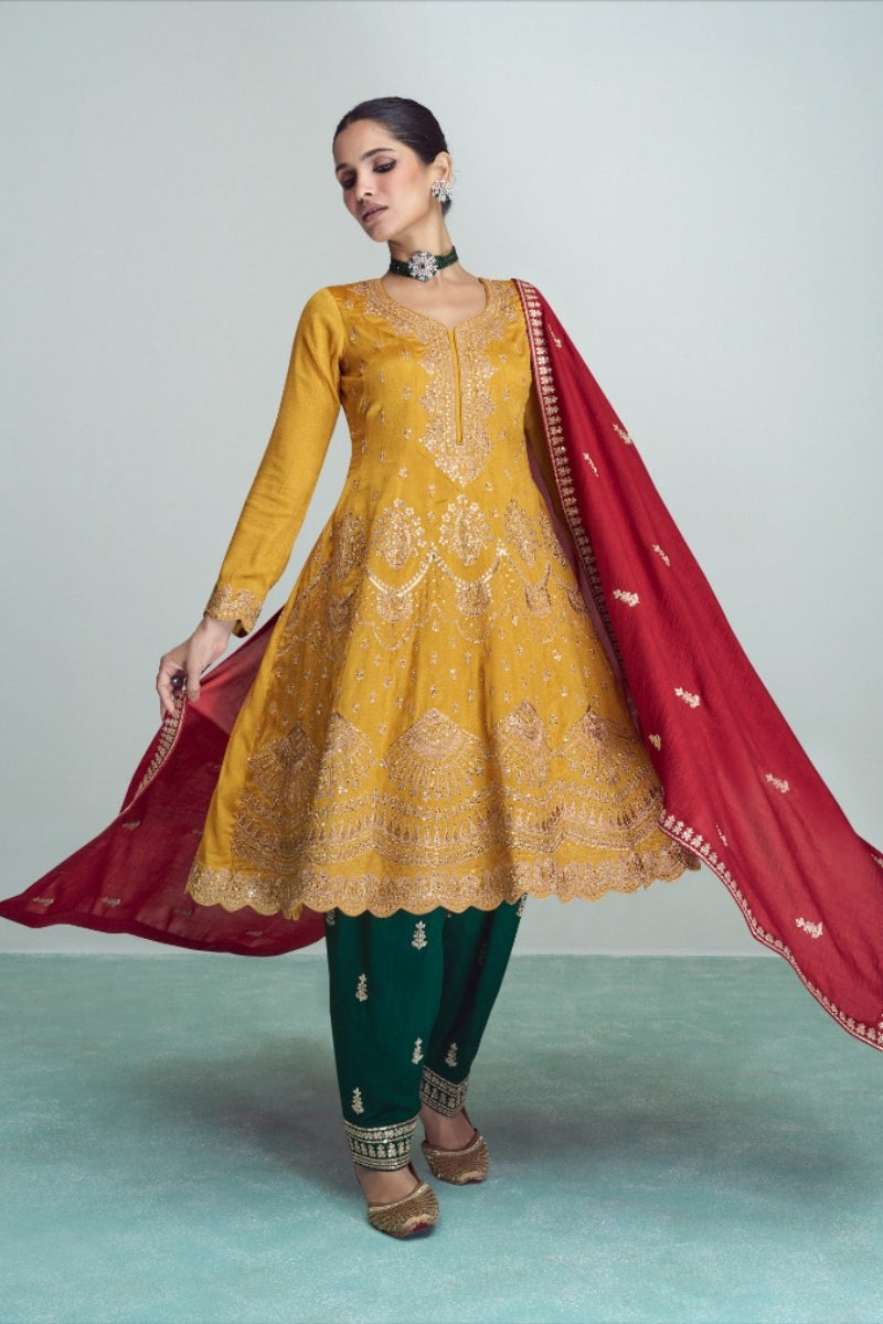 Silk Embroidered Peplum Punjabi Style gown