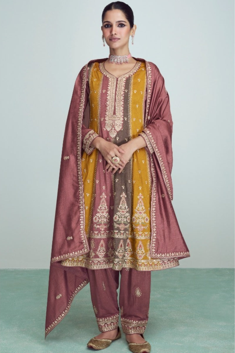 Silk Embroidered Peplum Punjabi Style gown