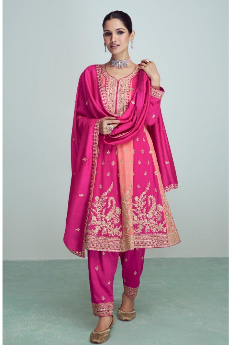 Silk Embroidered Peplum Punjabi Style gown