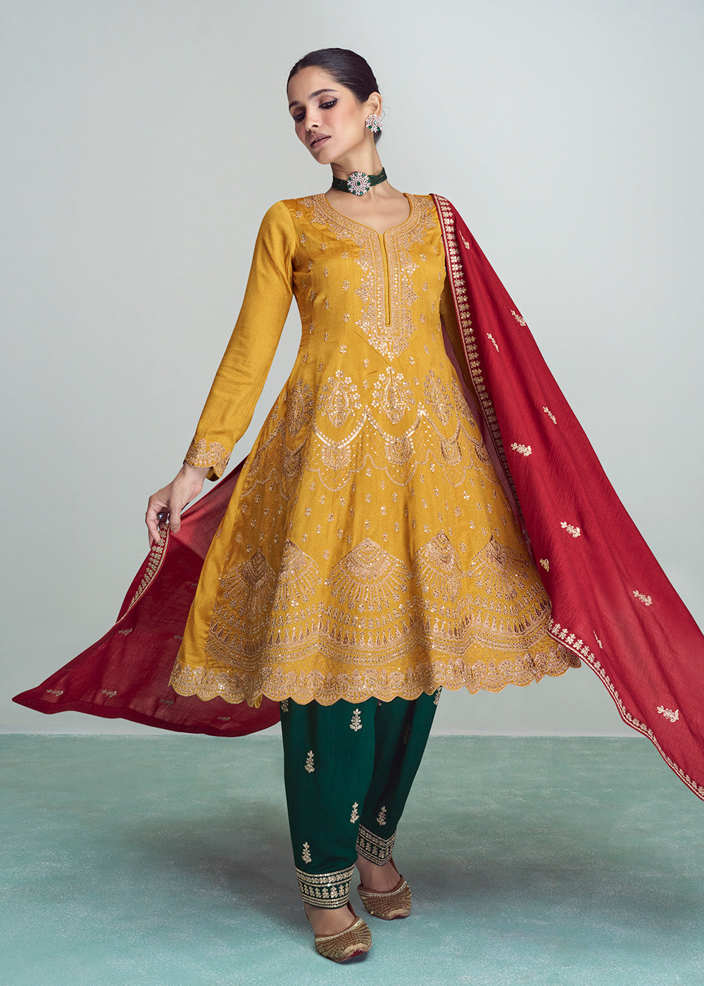 Silk Embroidered Peplum Punjabi Style gown