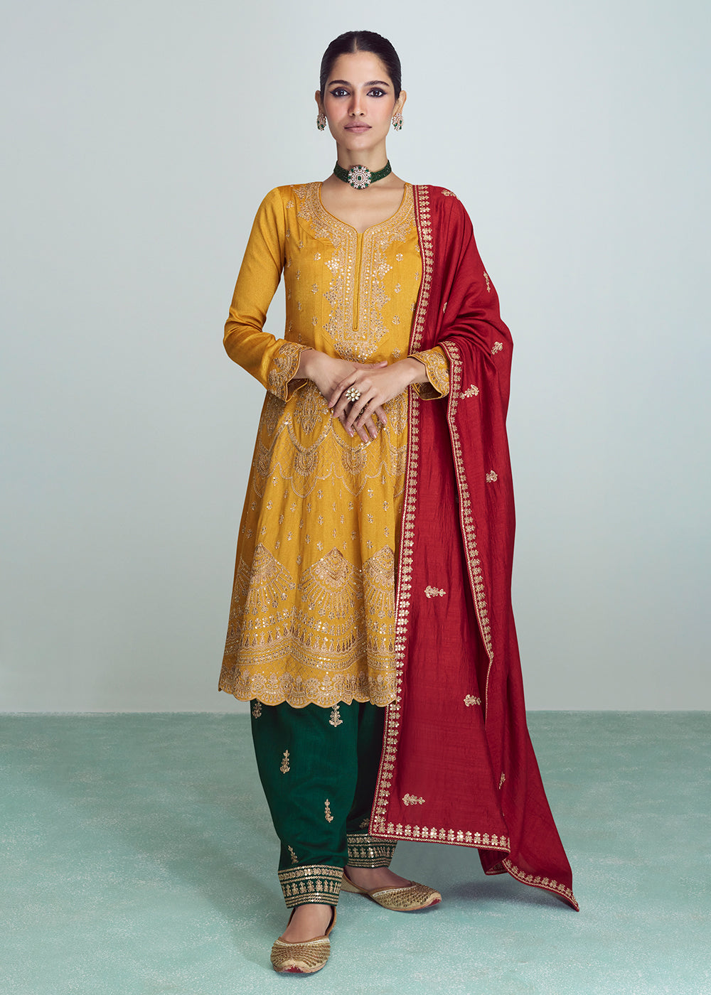 Silk Embroidered Peplum Punjabi Style gown