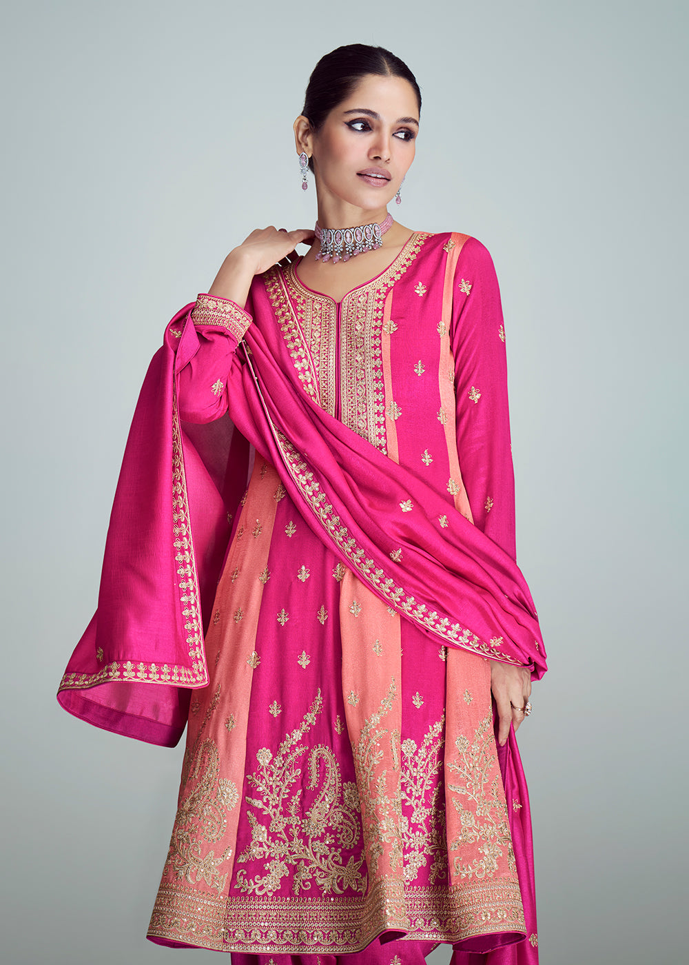 Silk Embroidered Peplum Punjabi Style gown