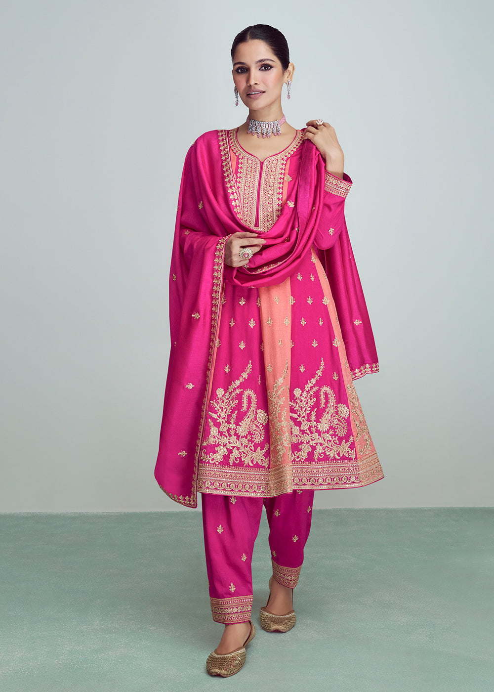 Silk Embroidered Peplum Punjabi Style gown