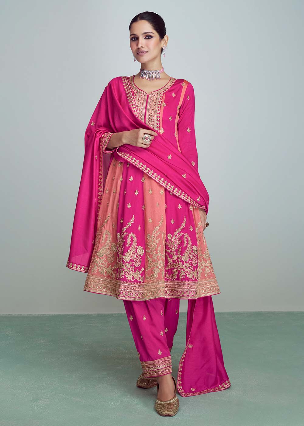 Silk Embroidered Peplum Punjabi Style gown