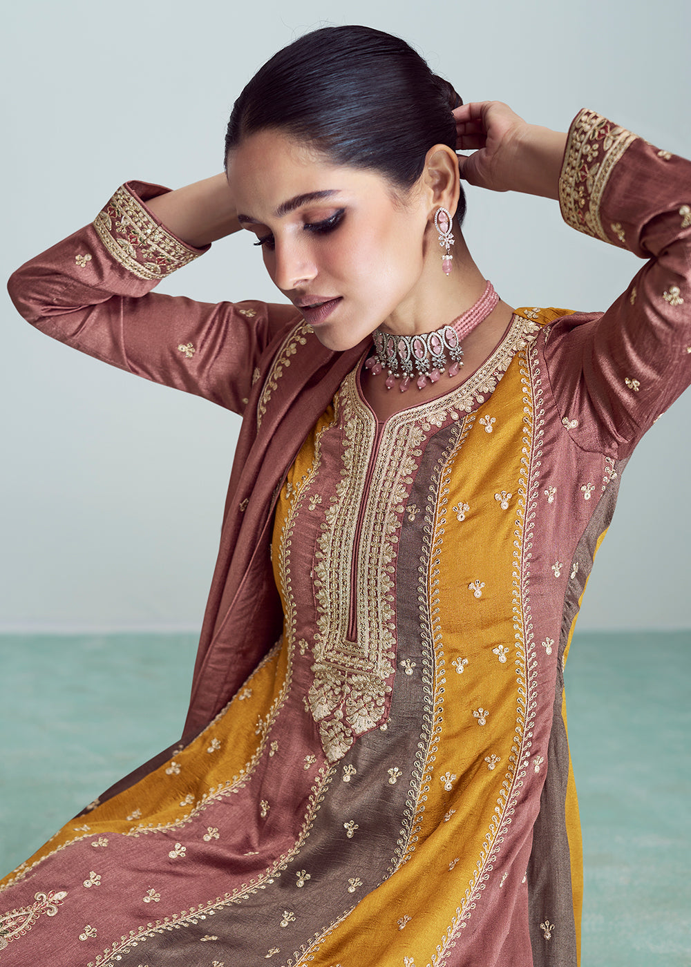 Silk Embroidered Peplum Punjabi Style gown