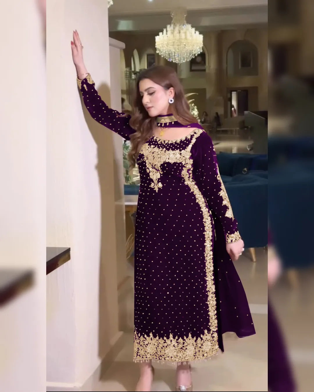 Premium Party Wear Viscose Velvet Designer Dress