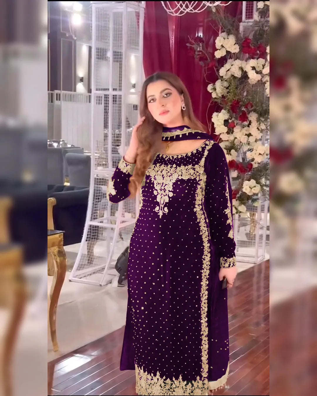 Premium Party Wear Viscose Velvet Designer Dress