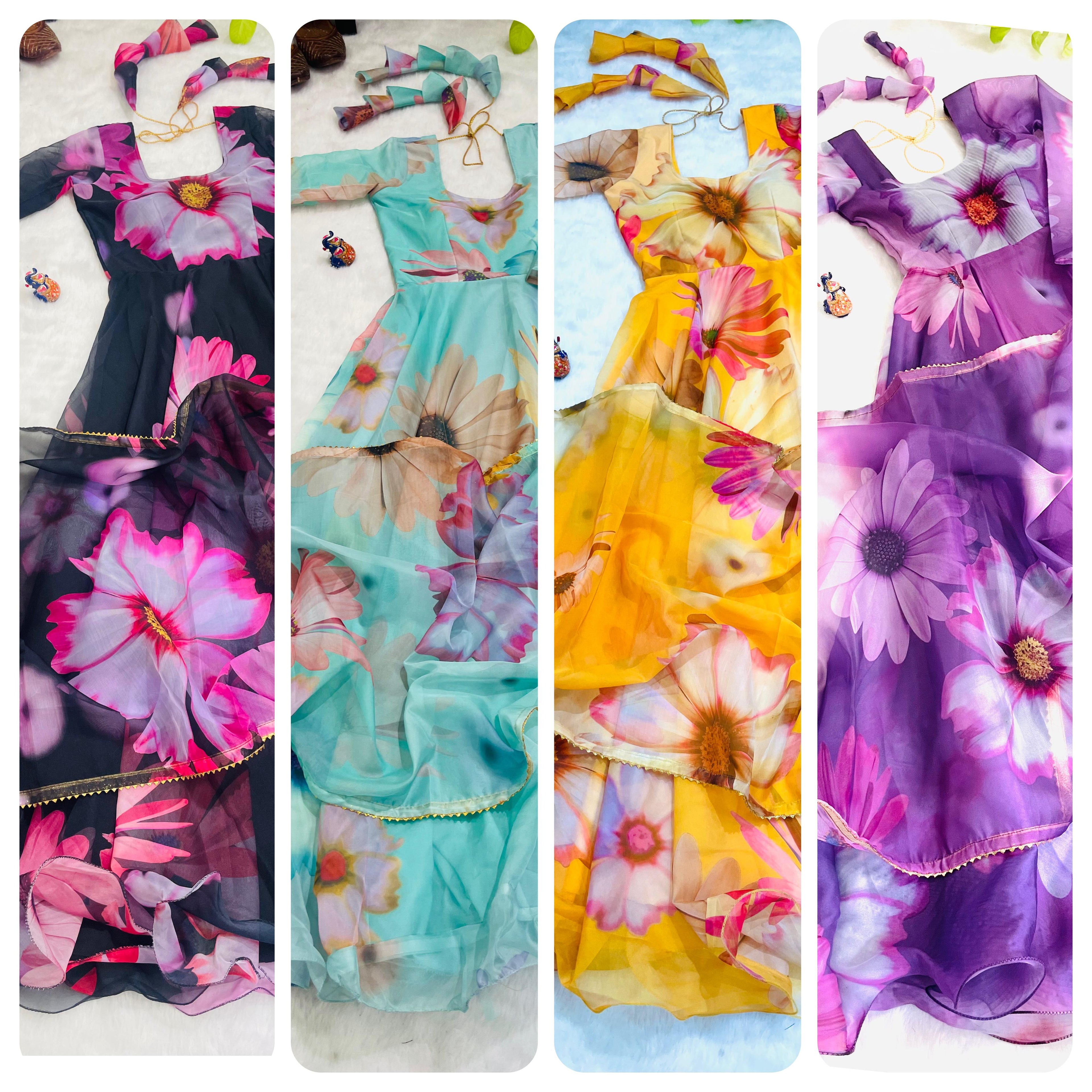 Elegant Party Wear Organza Taby Silk Gown with Dupatta