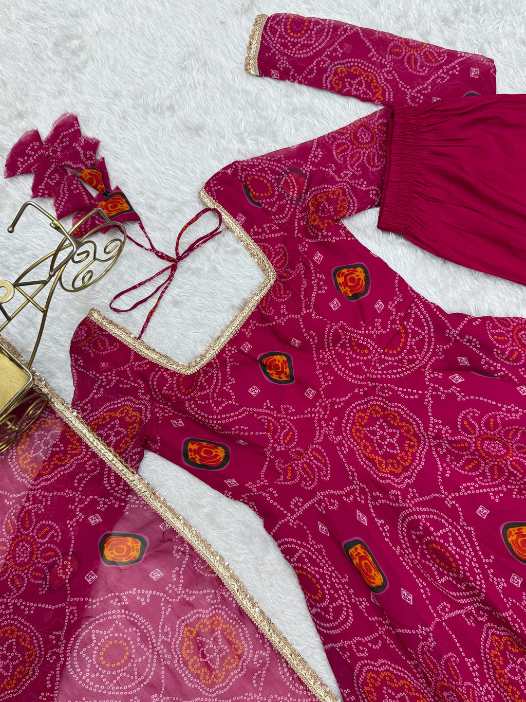 Pure Soft Chiffon Bandhej Anarkali Gown Set