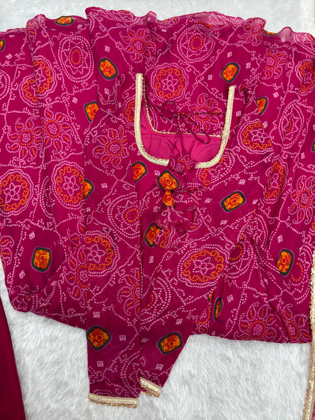 Pure Soft Chiffon Bandhej Anarkali Gown Set