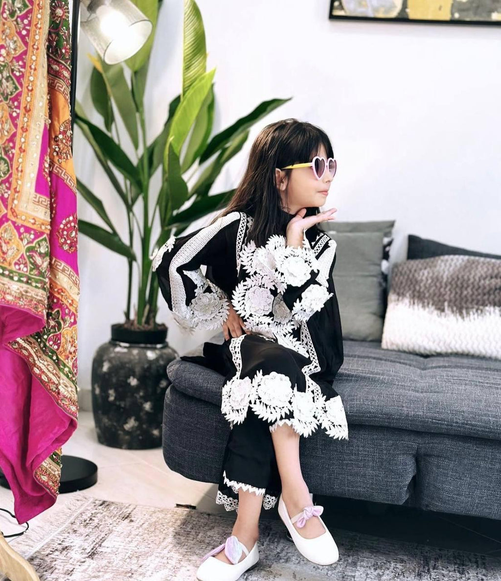 Faux Georgette Embroidered Girls Wear