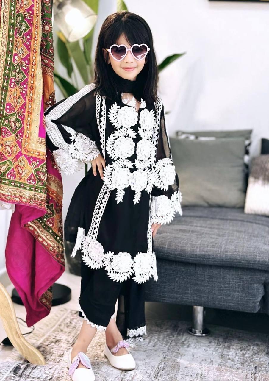 Faux Georgette Embroidered Girls Wear