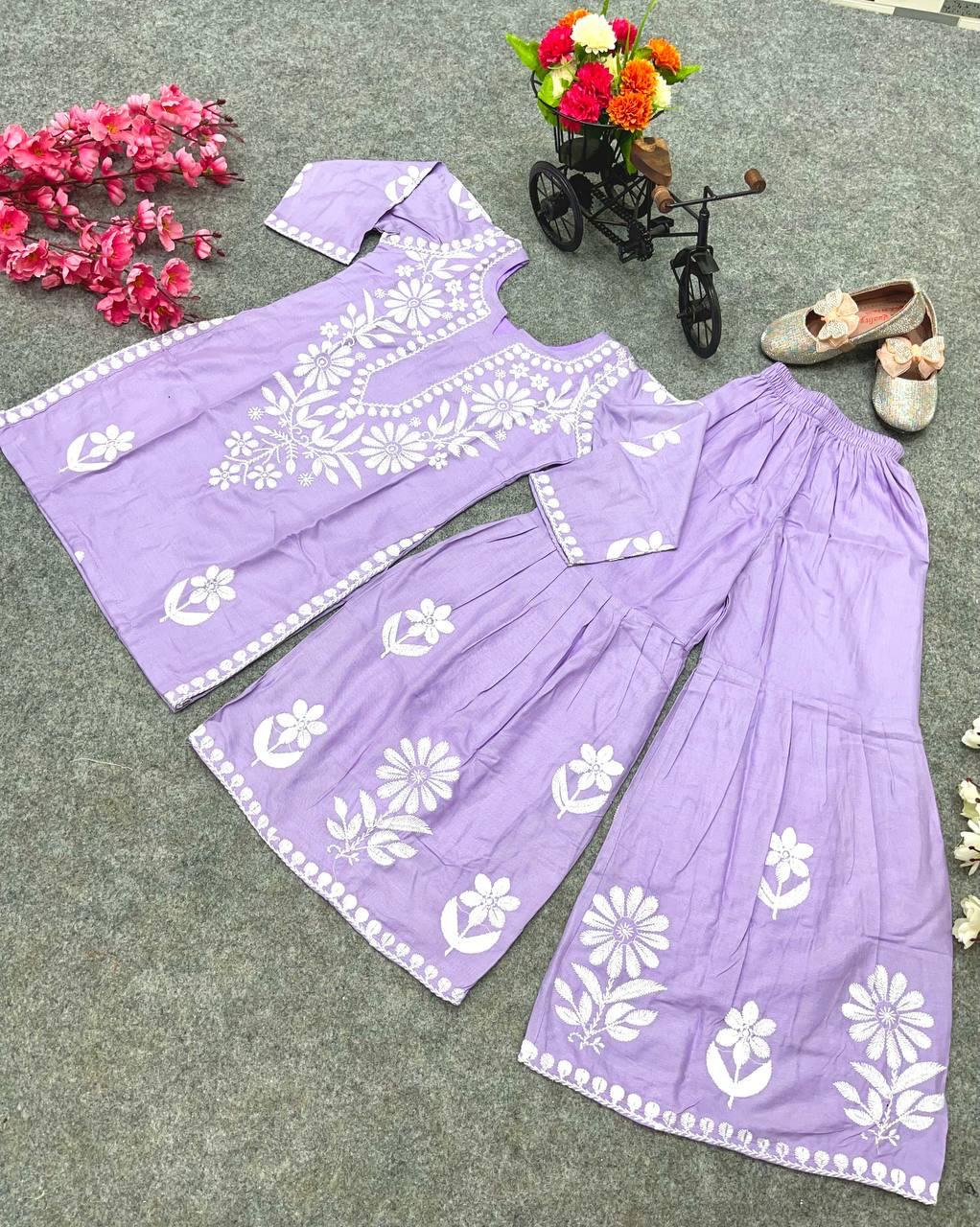 Rayon Embroidered Top & Sharara Set for Kids