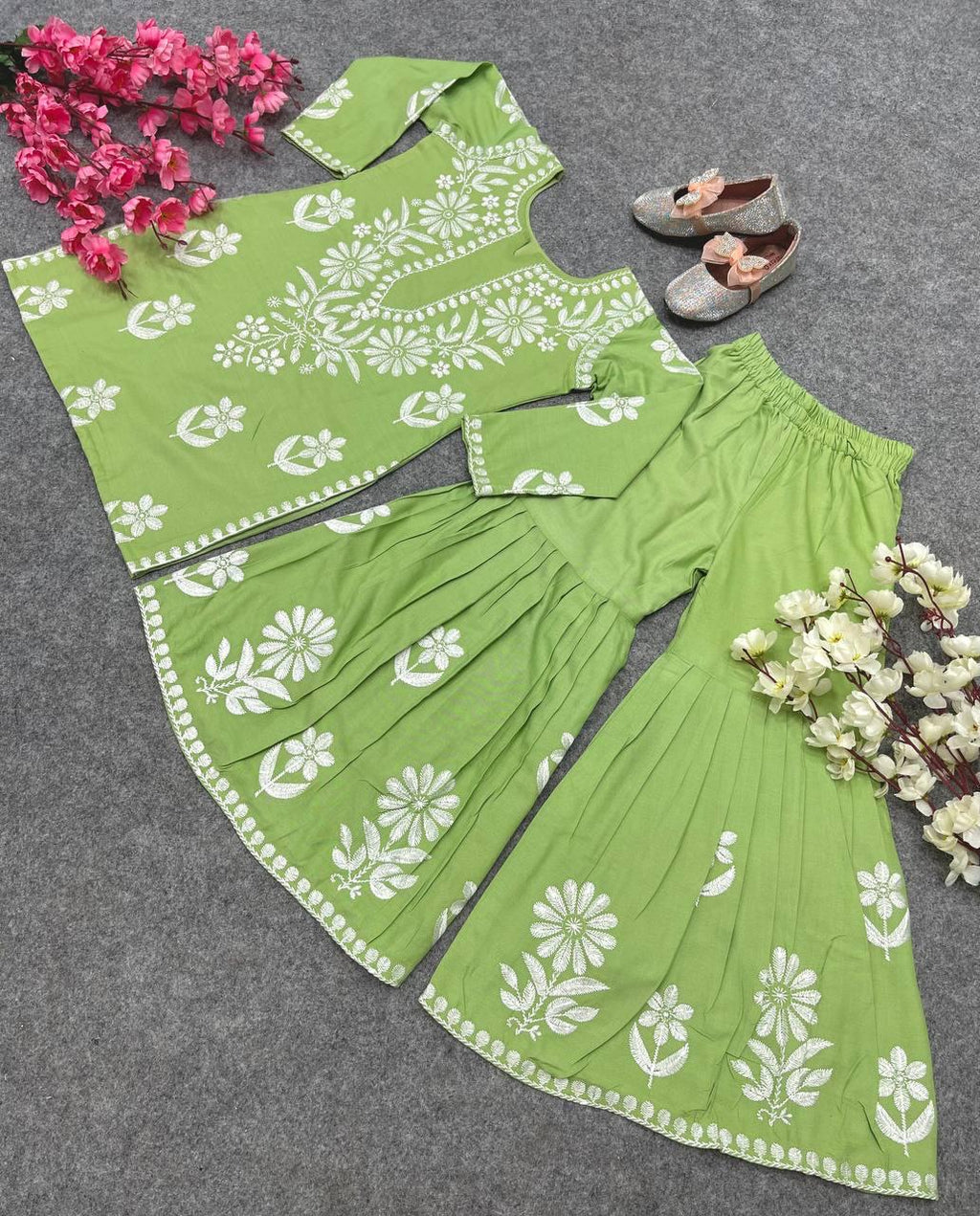 Rayon Embroidered Top & Sharara Set for Kids