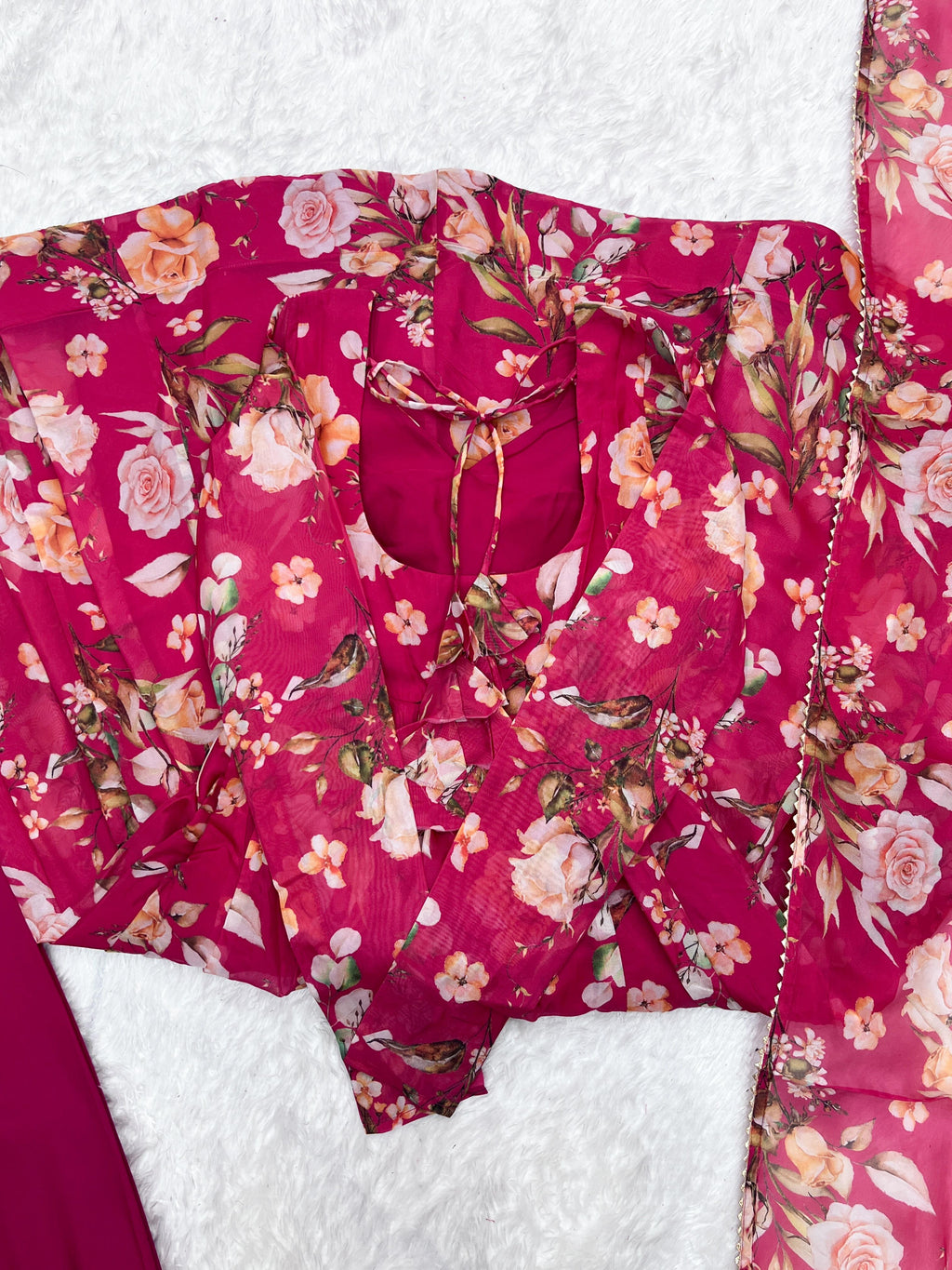 Printed Organza Anarkali with Gota Dupatta