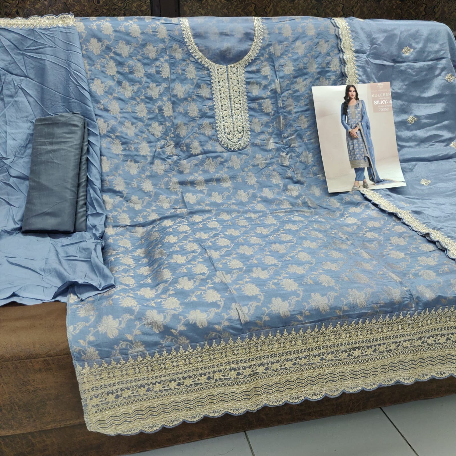 Premium Jacquard Silk Ensemble with Chinon Dupatta