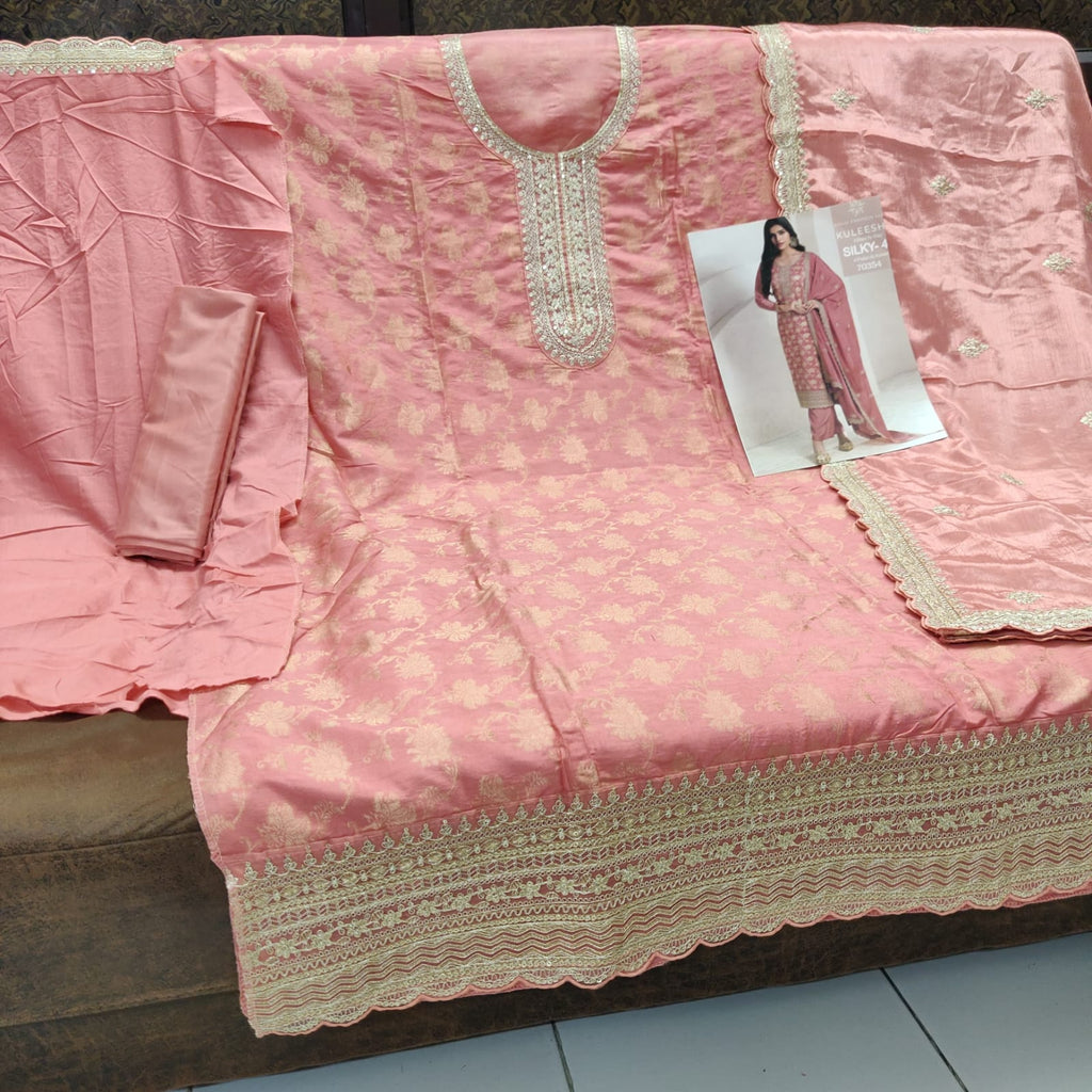 Premium Jacquard Silk Ensemble with Chinon Dupatta