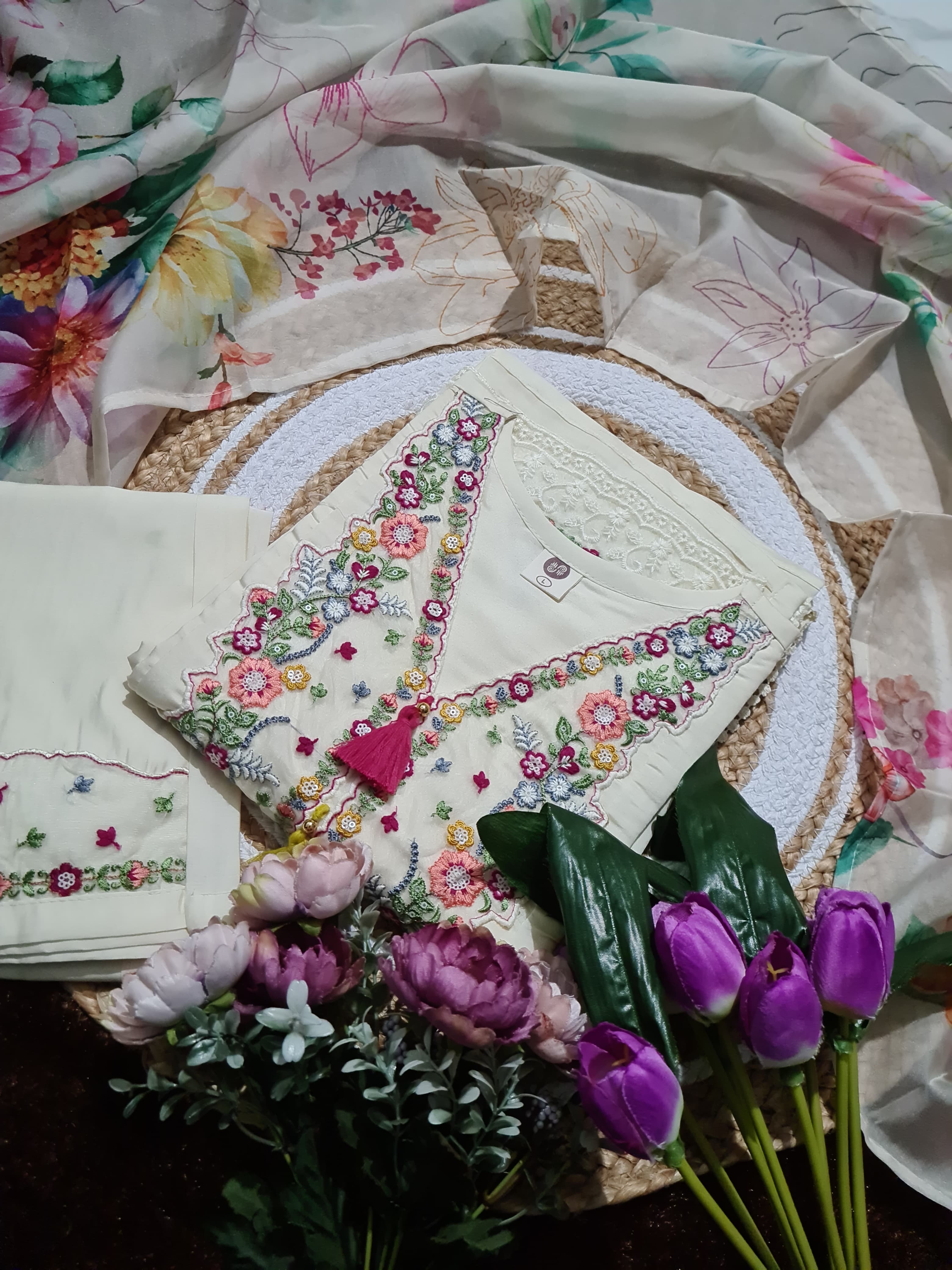Embroidered Elegance 3-Peice Set