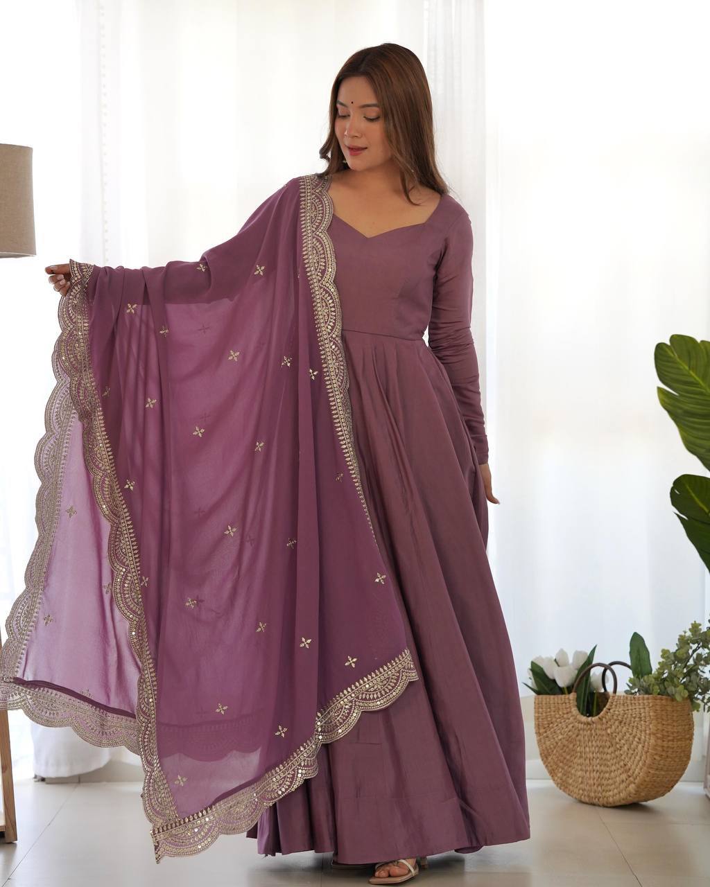 Heavy Pure Romansilk Chanderi Gown With Dupatta