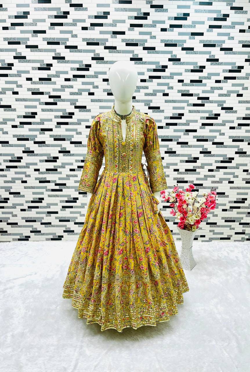 Heavy Chinon Silk Gown With Dupatta
