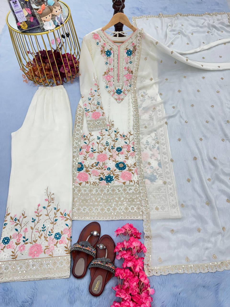 Stylish 3-Piece Set with Dupatta and Bottom