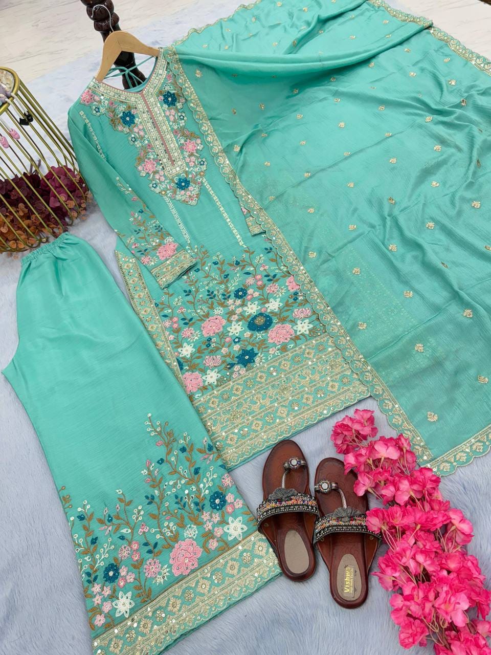 Stylish 3-Piece Set with Dupatta and Bottom