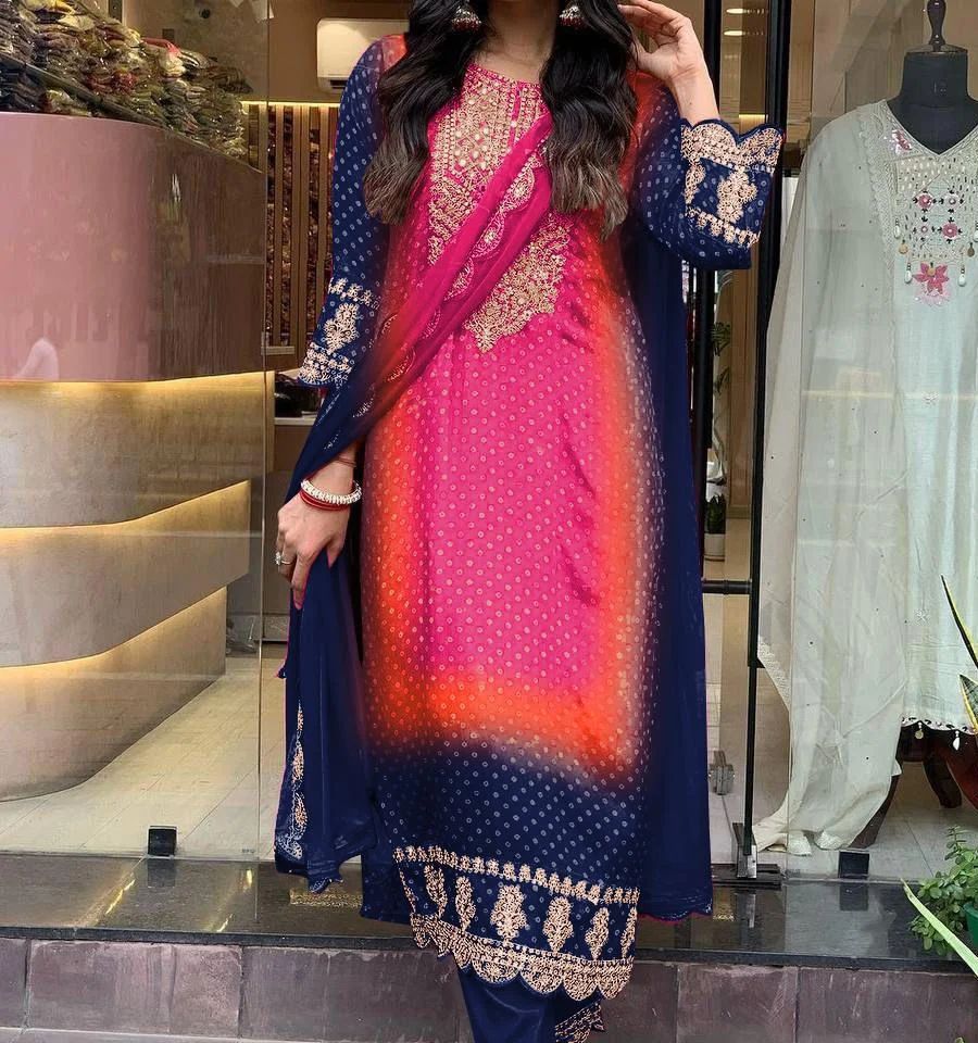 Multicolored Bandhani Print 3-Piece Suit