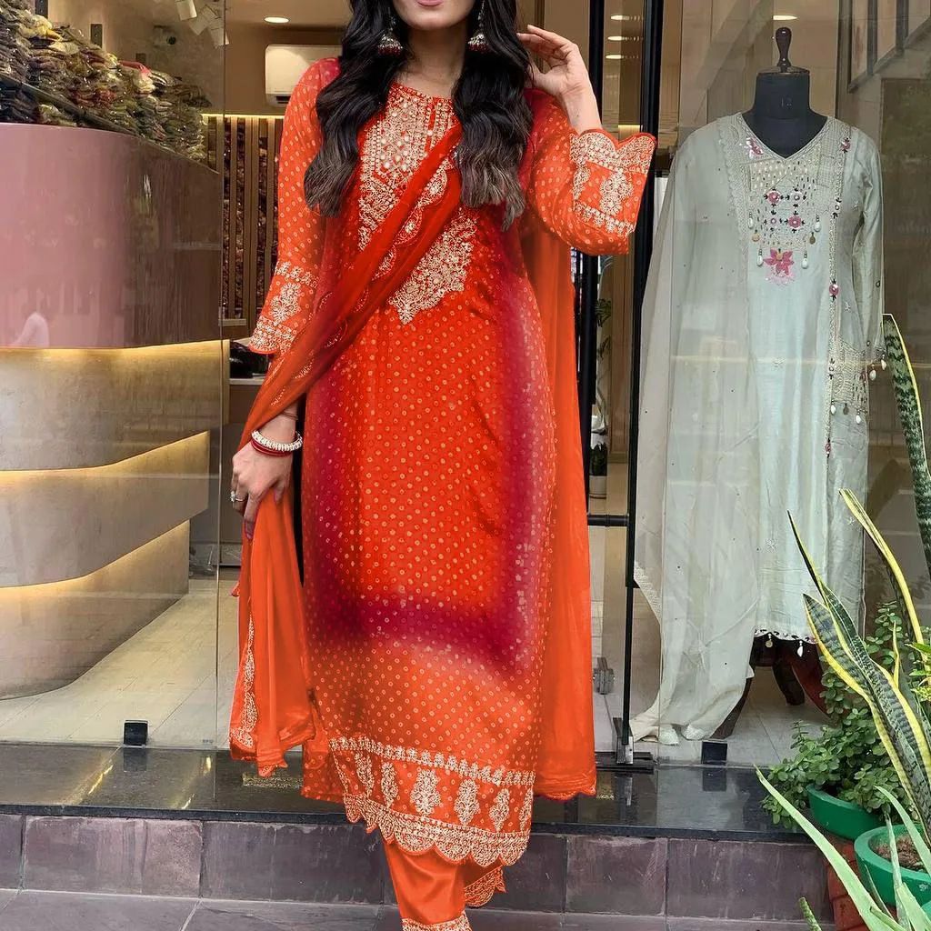 Multicolored Bandhani Print 3-Piece Suit