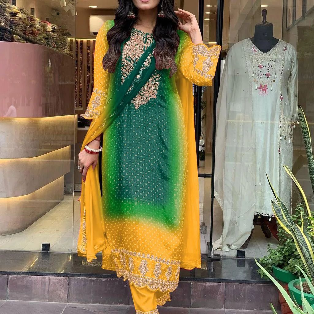 Multicolored Bandhani Print 3-Piece Suit