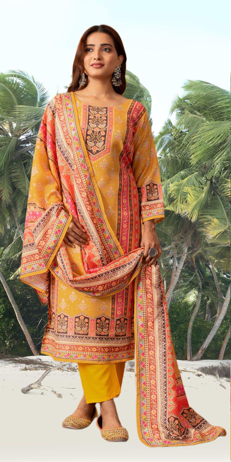 Floral Embroidered Regular Maslin Fabric Suit