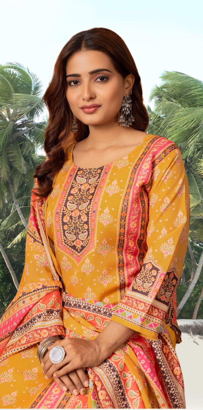 Floral Embroidered Regular Maslin Fabric Suit
