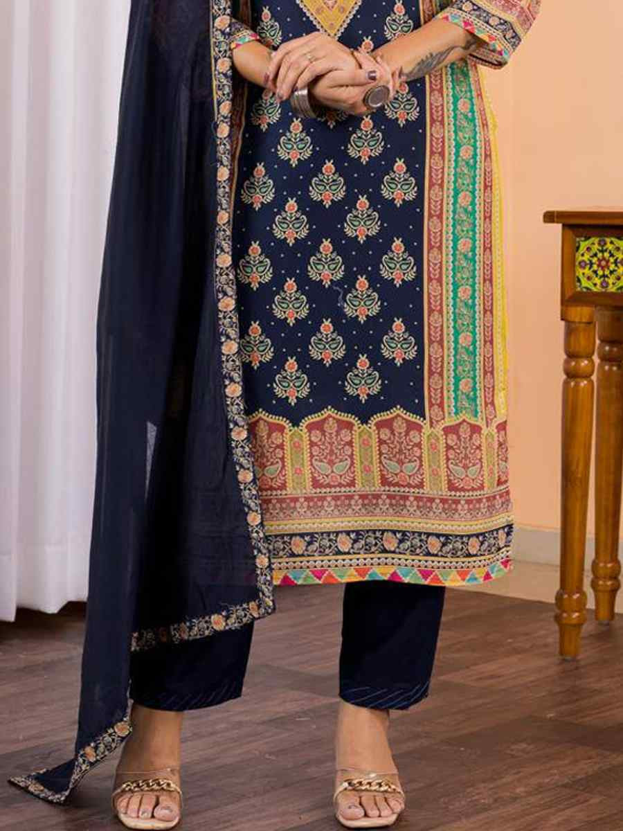 Floral Embroidered Regular Maslin Fabric Suit