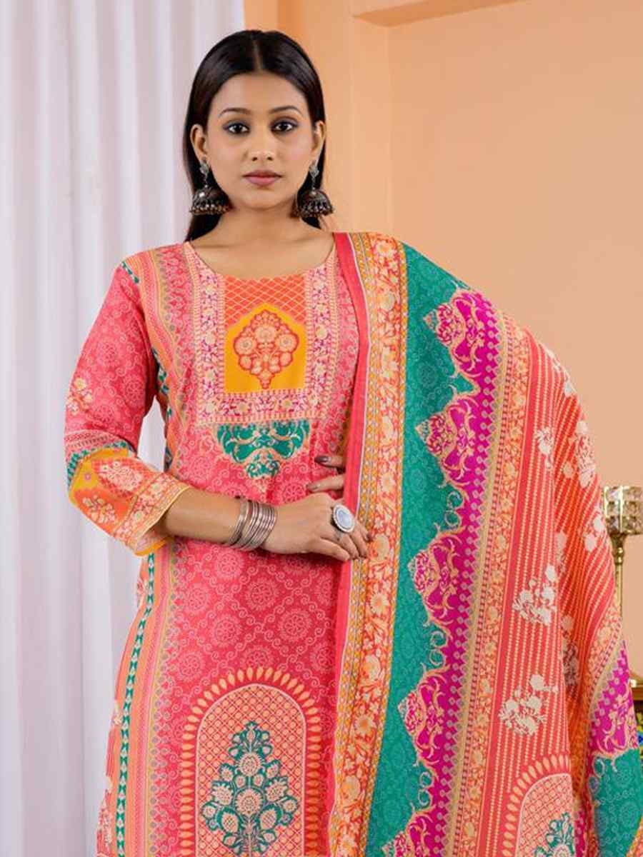 Floral Embroidered Regular Maslin Fabric Suit
