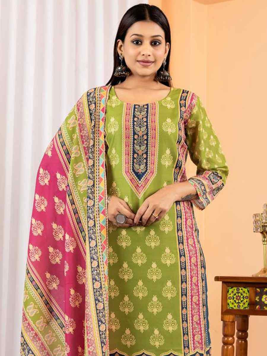 Floral Embroidered Regular Maslin Fabric Suit