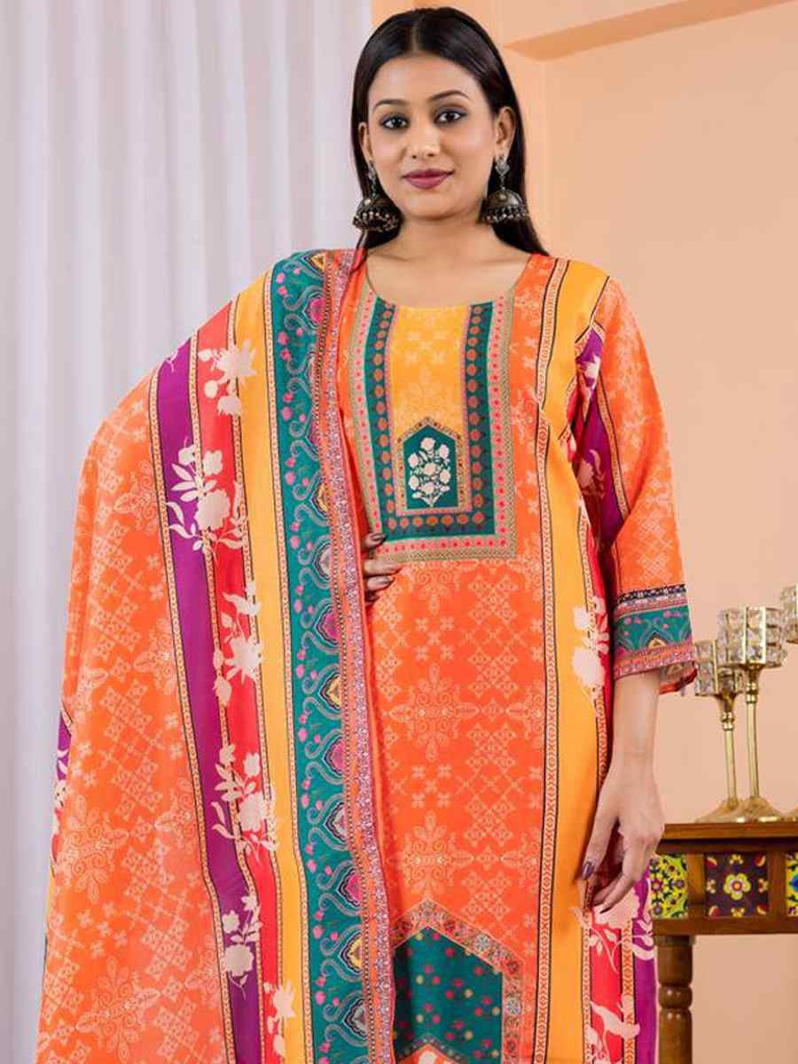 Floral Embroidered Regular Maslin Fabric Suit