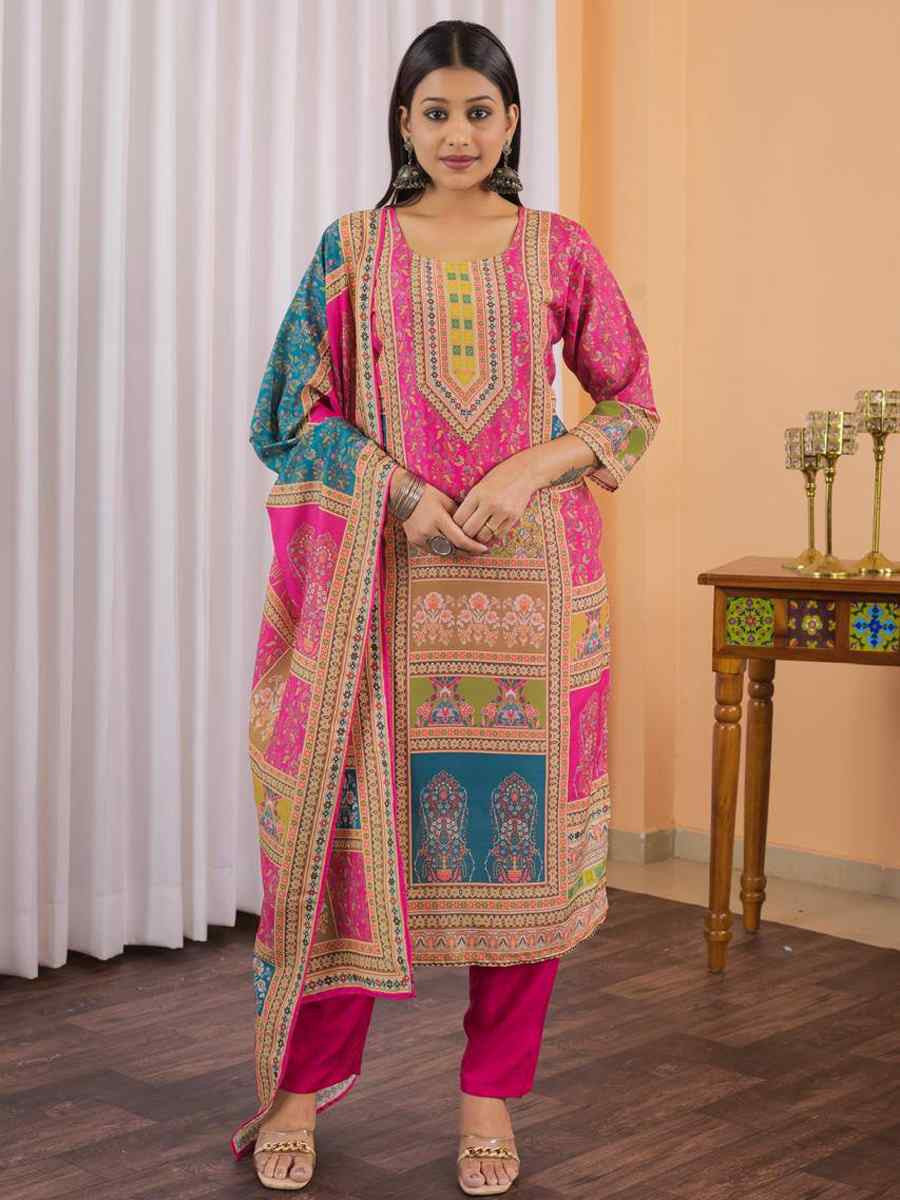 Floral Embroidered Regular Maslin Fabric Suit