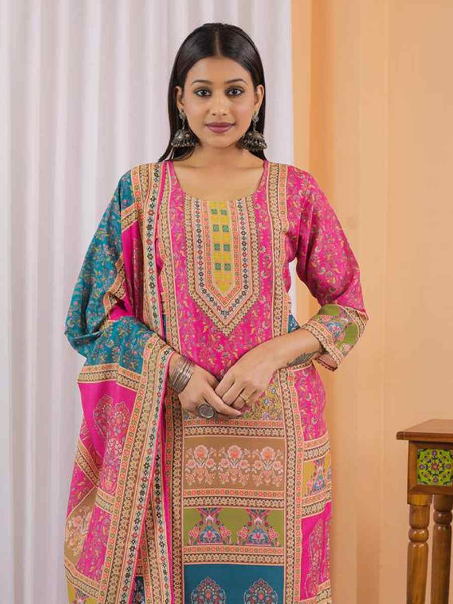 Floral Embroidered Regular Maslin Fabric Suit