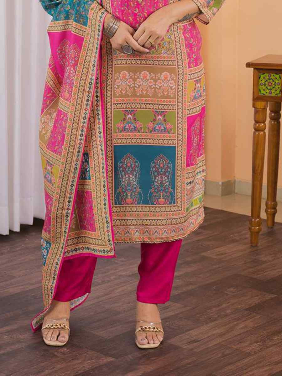 Floral Embroidered Regular Maslin Fabric Suit