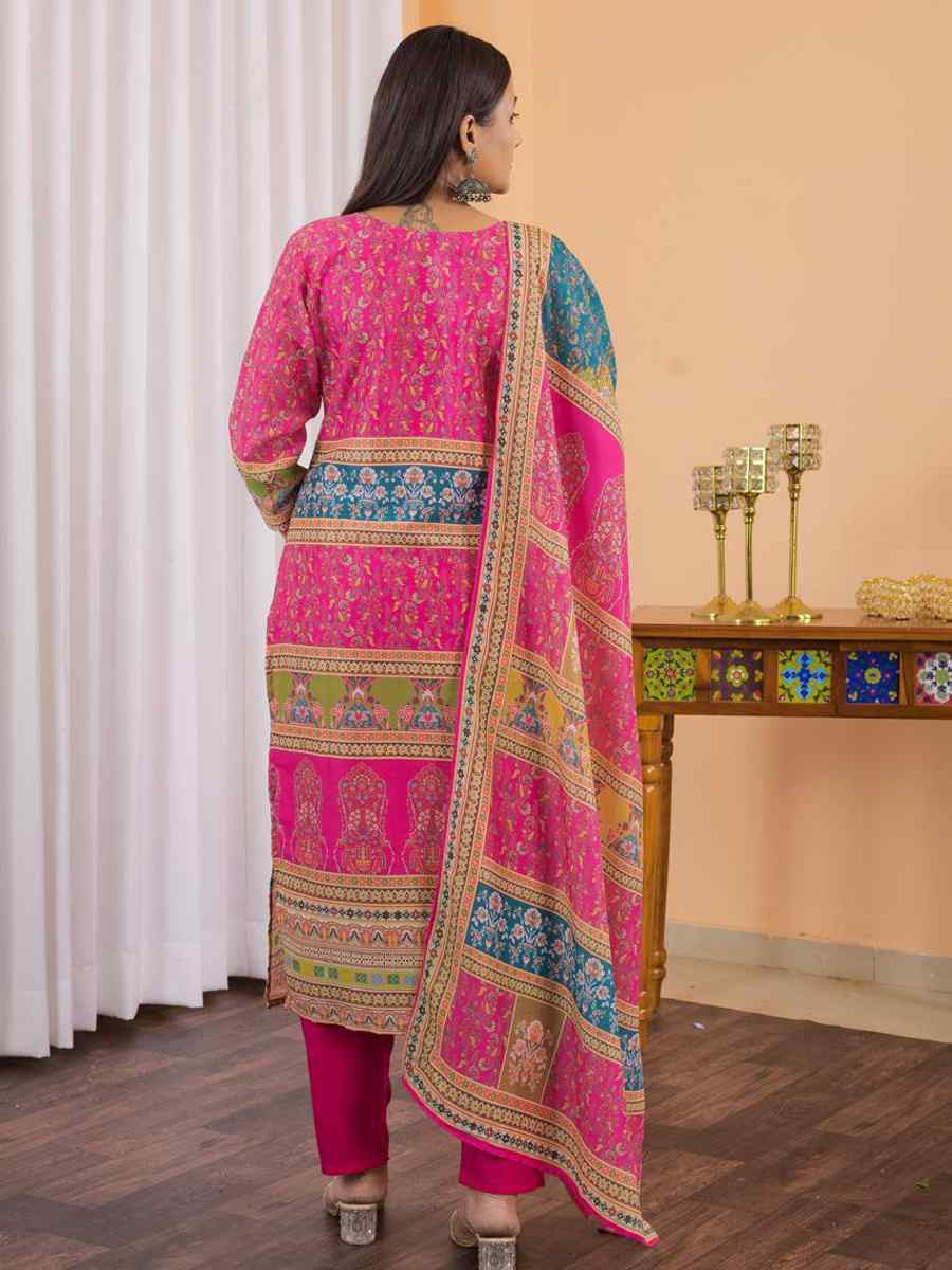 Floral Embroidered Regular Maslin Fabric Suit